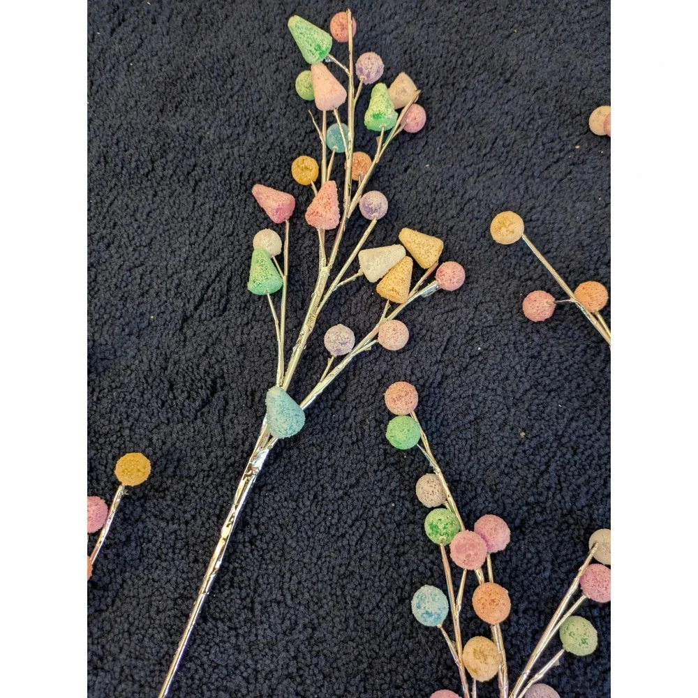 Set of 7 Pastel Sugared Berry and‎ Cone Floral Picks Silver Stems Easter Decor